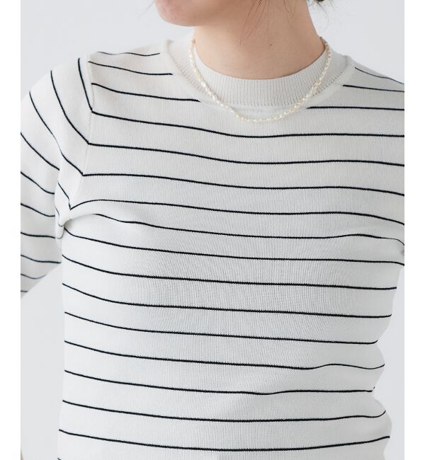 le.coeur blanc「《手洗い可能》5分袖ボーダーニットプルオーバー」|ニット・セーター|