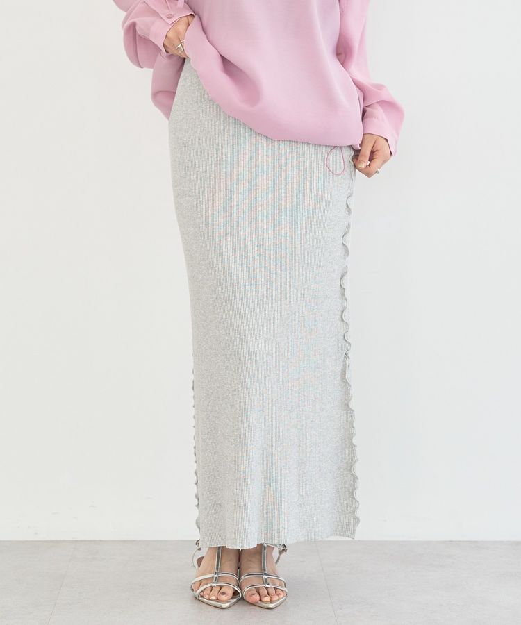 earth music&ecology「サイドメローリブニットスカート」|タイト|Gray Mixture