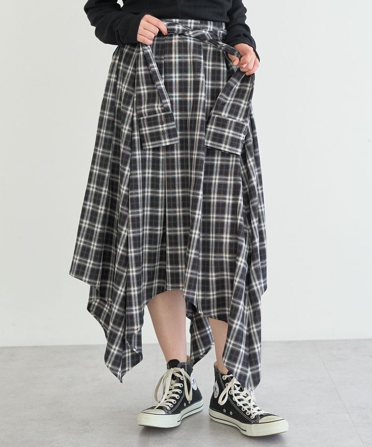 earth music&ecology「イレヘムチェックシャツライクスカート」|フレア|Black