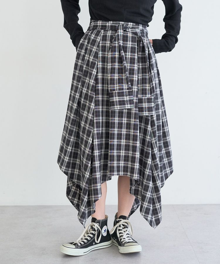 earth music&ecology「イレヘムチェックシャツライクスカート」|フレア|