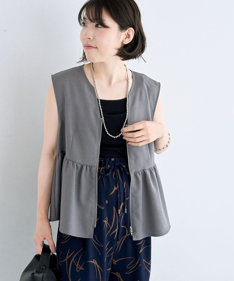 Green Parks「麻調ペプラムzipベスト」|ベスト・ジレ|