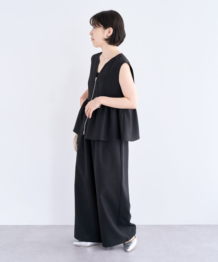 Green Parks「麻調ペプラムzipベスト」|ベスト・ジレ|