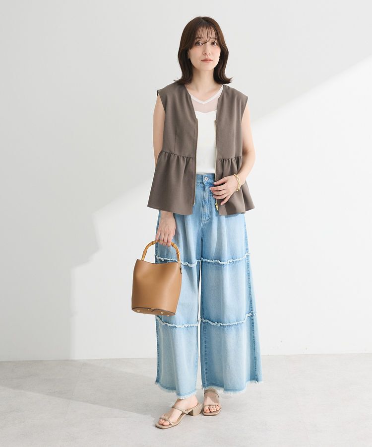 Green Parks「麻調ペプラムzipベスト」|ベスト・ジレ|