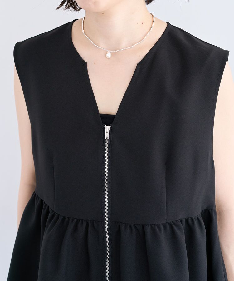 Green Parks「麻調ペプラムzipベスト」|ベスト・ジレ|