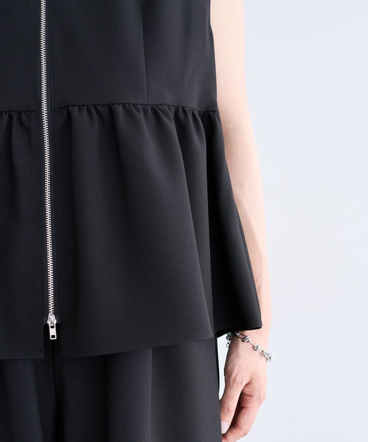 Green Parks「麻調ペプラムzipベスト」|ベスト・ジレ|