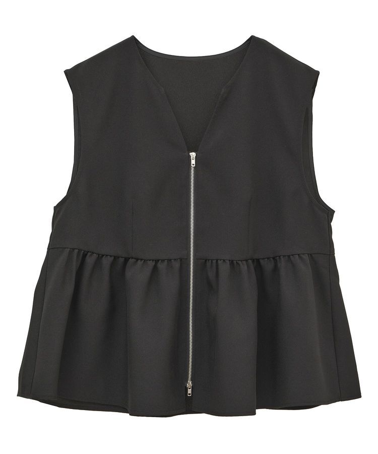 Green Parks「麻調ペプラムzipベスト」|ベスト・ジレ|