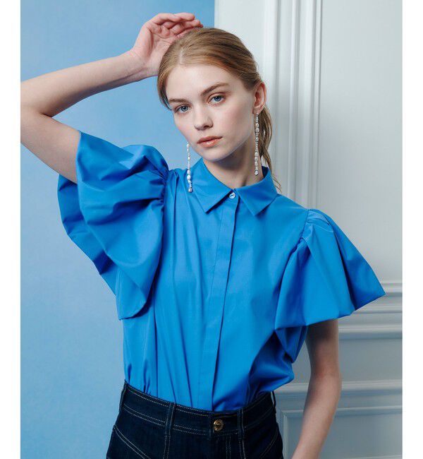 LOULOU WILLOUGHBY「【LOULOU WILLOUGHBY】バルーンスリーブシャツブラウス」|シャツ・ブラウス|ブルー