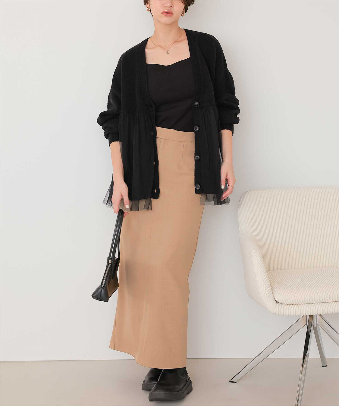 titivate「チュールドッキングVネックニットカーディガン」|カーディガン|