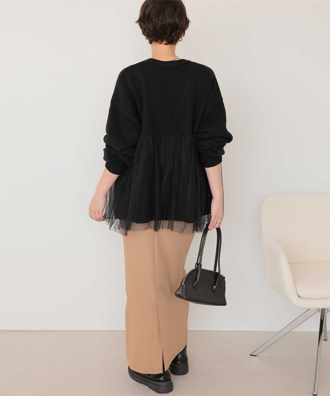 titivate「チュールドッキングVネックニットカーディガン」|カーディガン|