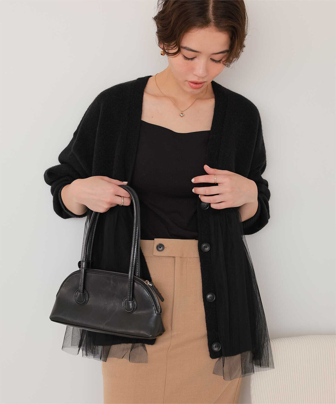 titivate「チュールドッキングVネックニットカーディガン」|カーディガン|