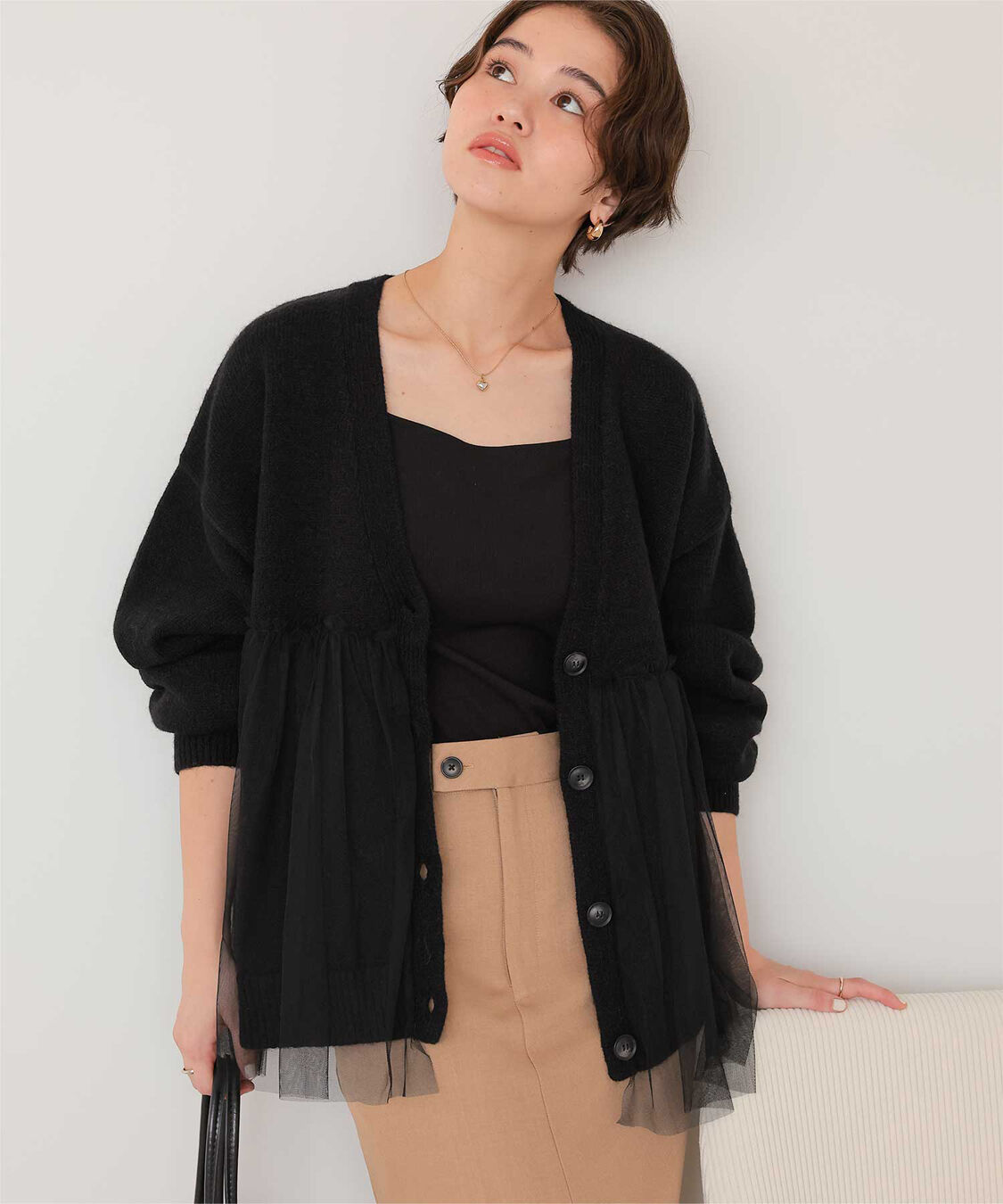 titivate「チュールドッキングVネックニットカーディガン」|カーディガン|