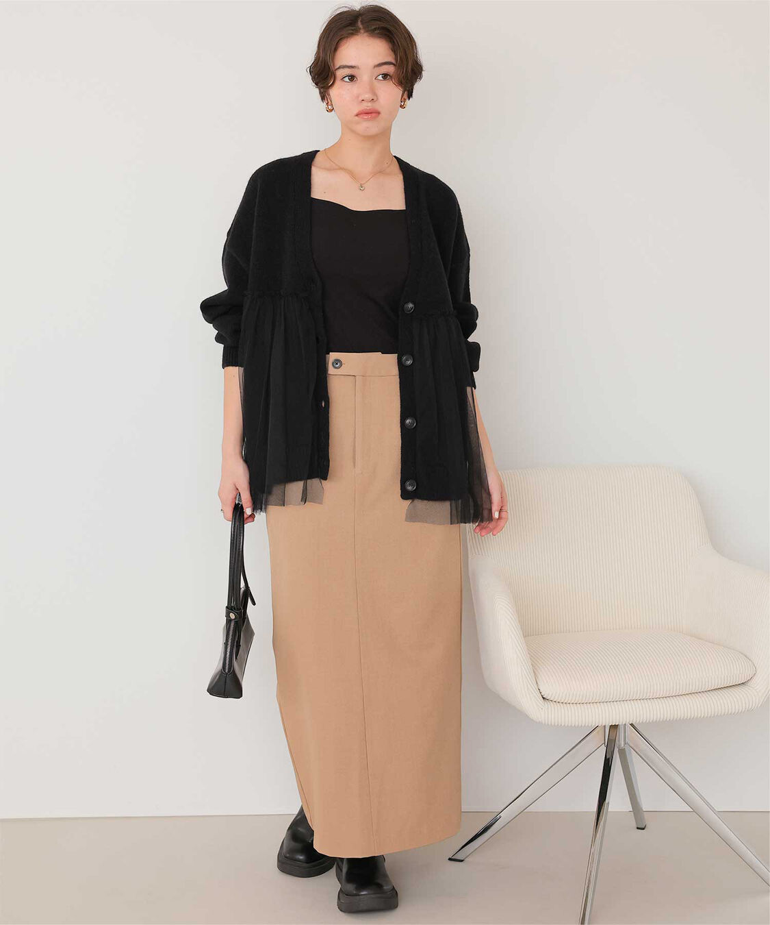 titivate「チュールドッキングVネックニットカーディガン」|カーディガン|