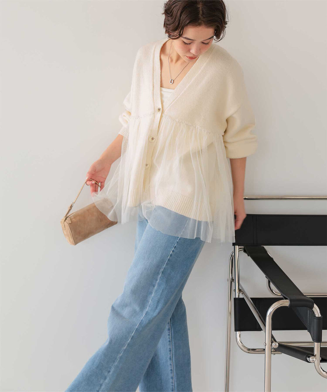 titivate「チュールドッキングVネックニットカーディガン」|カーディガン|