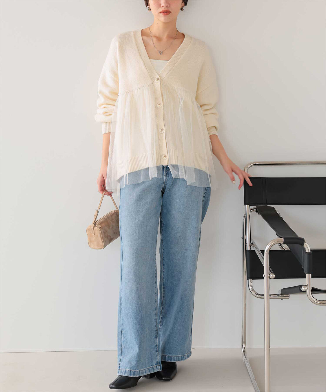 titivate「チュールドッキングVネックニットカーディガン」|カーディガン|