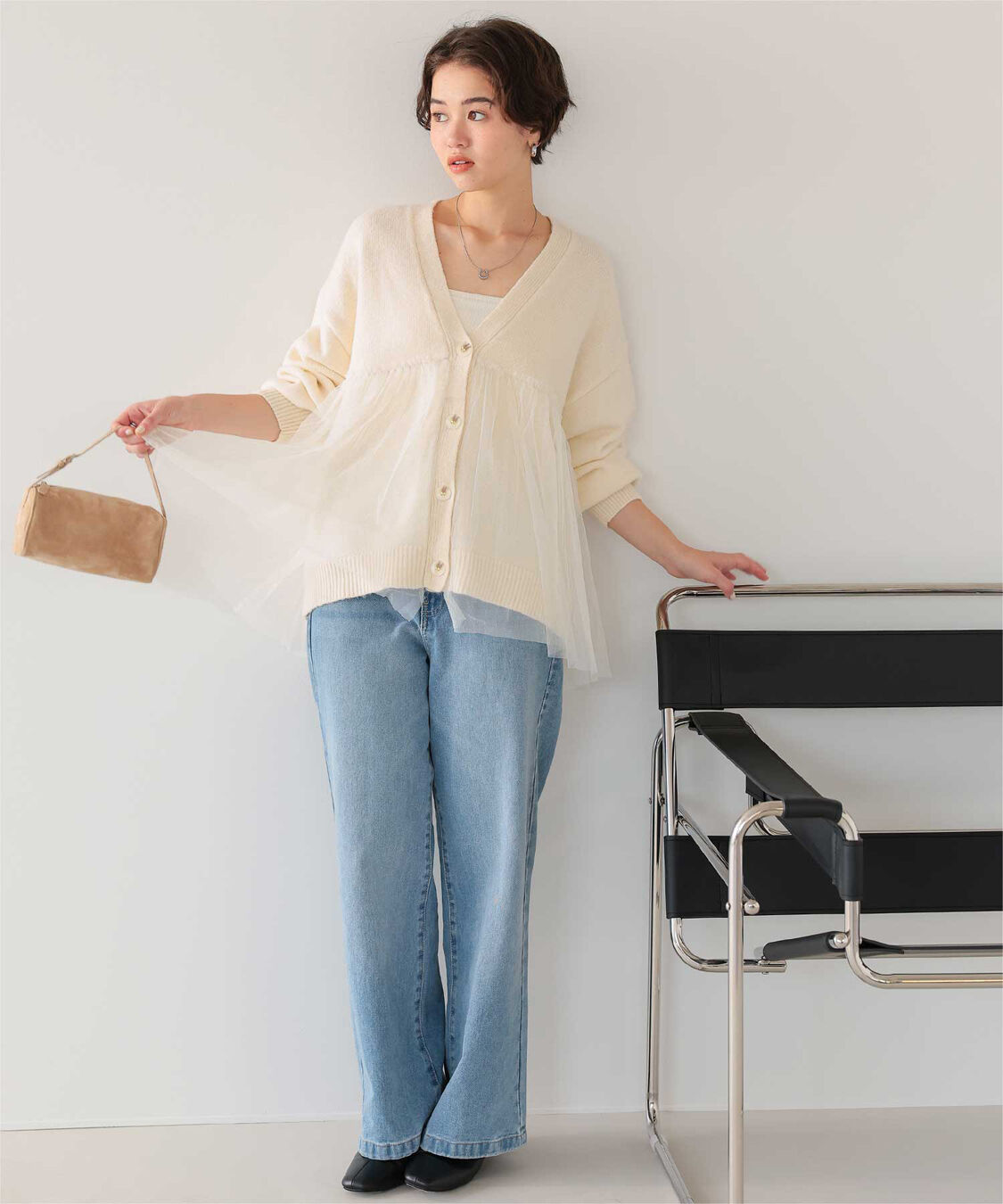 titivate「チュールドッキングVネックニットカーディガン」|カーディガン|