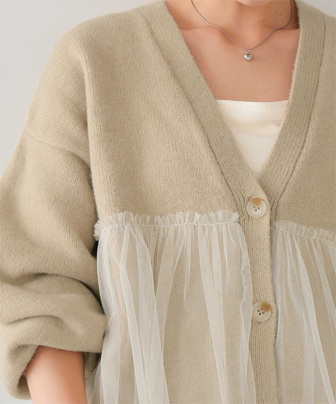 titivate「チュールドッキングVネックニットカーディガン」|カーディガン|