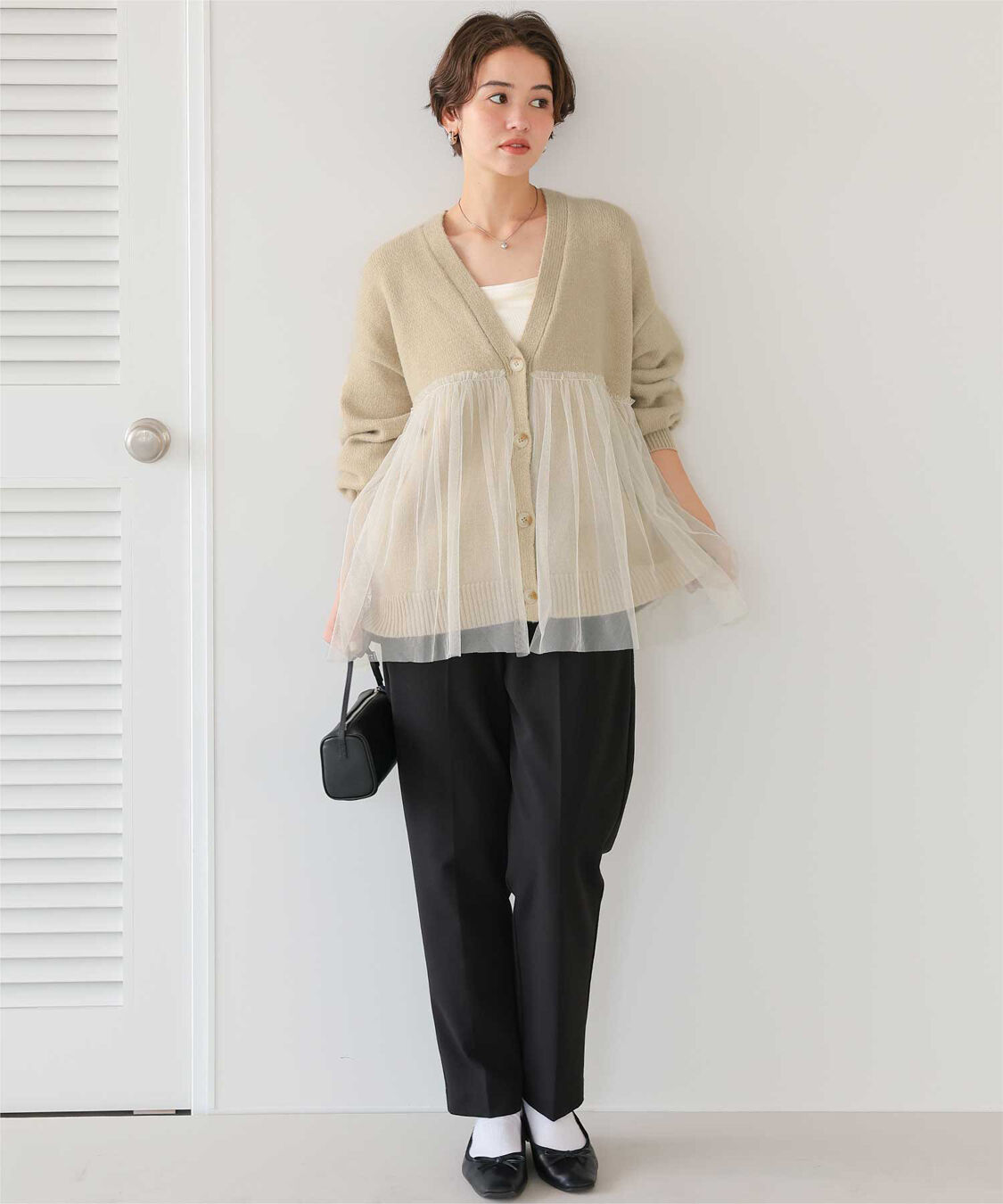 titivate「チュールドッキングVネックニットカーディガン」|カーディガン|