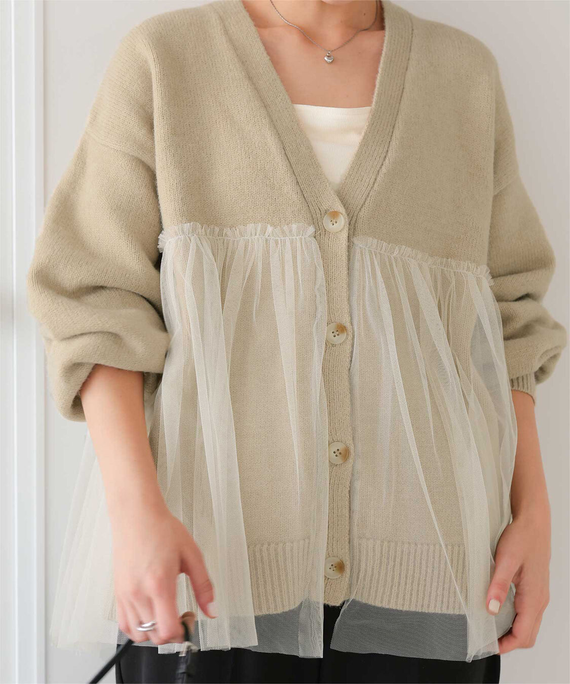 titivate「チュールドッキングVネックニットカーディガン」|カーディガン|
