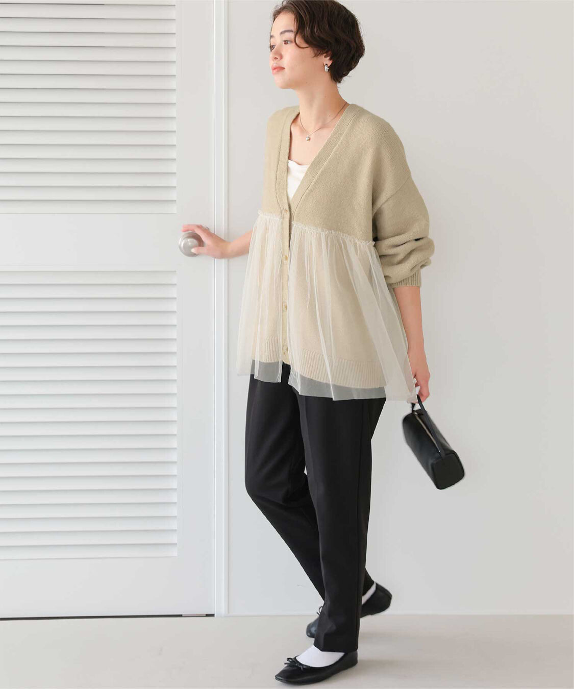 titivate「チュールドッキングVネックニットカーディガン」|カーディガン|