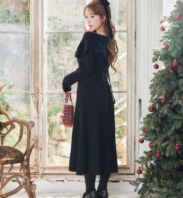  「ブローチ付きニットワンピース」|ワンピース|