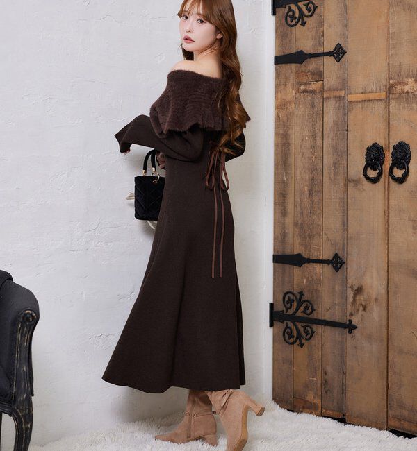  「ブローチ付きニットワンピース」|ワンピース|