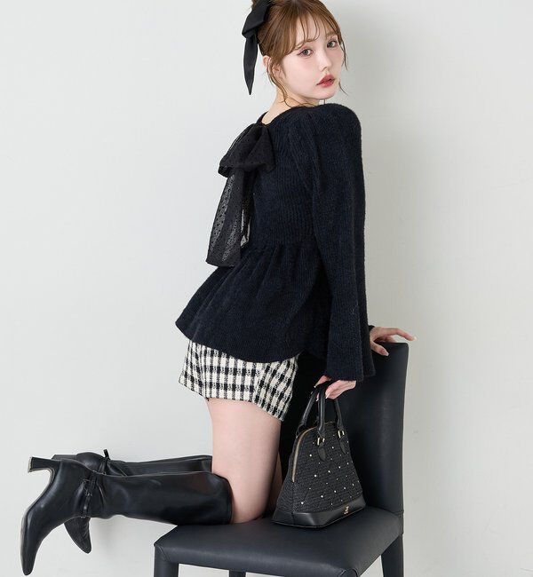  「バックリボンフェザーペプラムニット」|ニット・セーター|