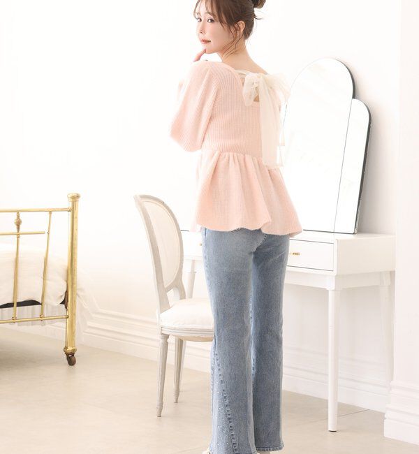  「バックリボンフェザーペプラムニット」|ニット・セーター|