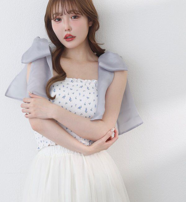  「肩リボン取り外し可能カップ付きシャーリングインナー」|プルオーバー|