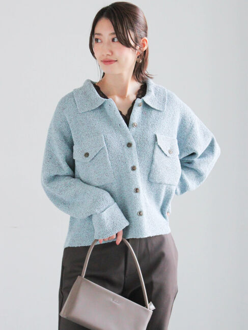 Te chichi「メランジ衿ニットジャケット」|カーディガン|ブルー