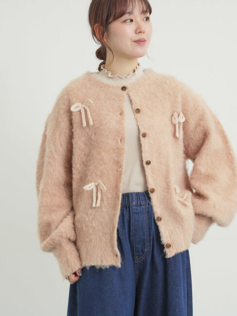 Samansa Mos2「リボン付きニットカーディガン」|カーディガン|オレンジ