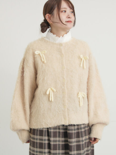 Samansa Mos2「リボン付きニットカーディガン」|カーディガン|