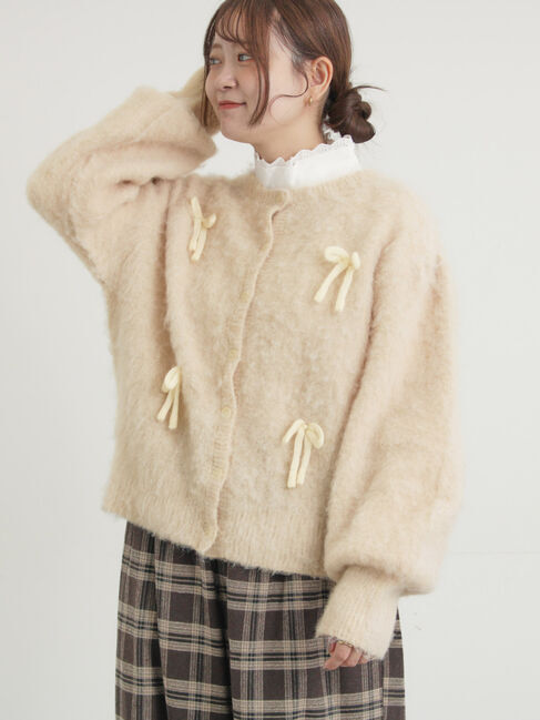 Samansa Mos2「リボン付きニットカーディガン」|カーディガン|