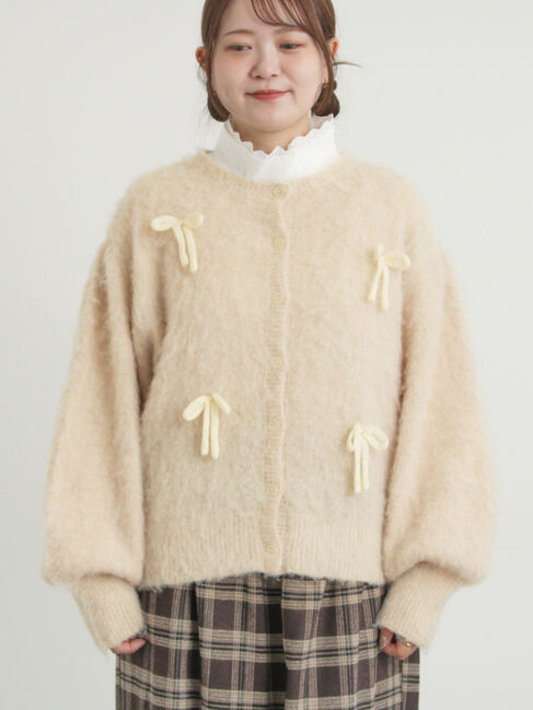 Samansa Mos2「リボン付きニットカーディガン」|カーディガン|
