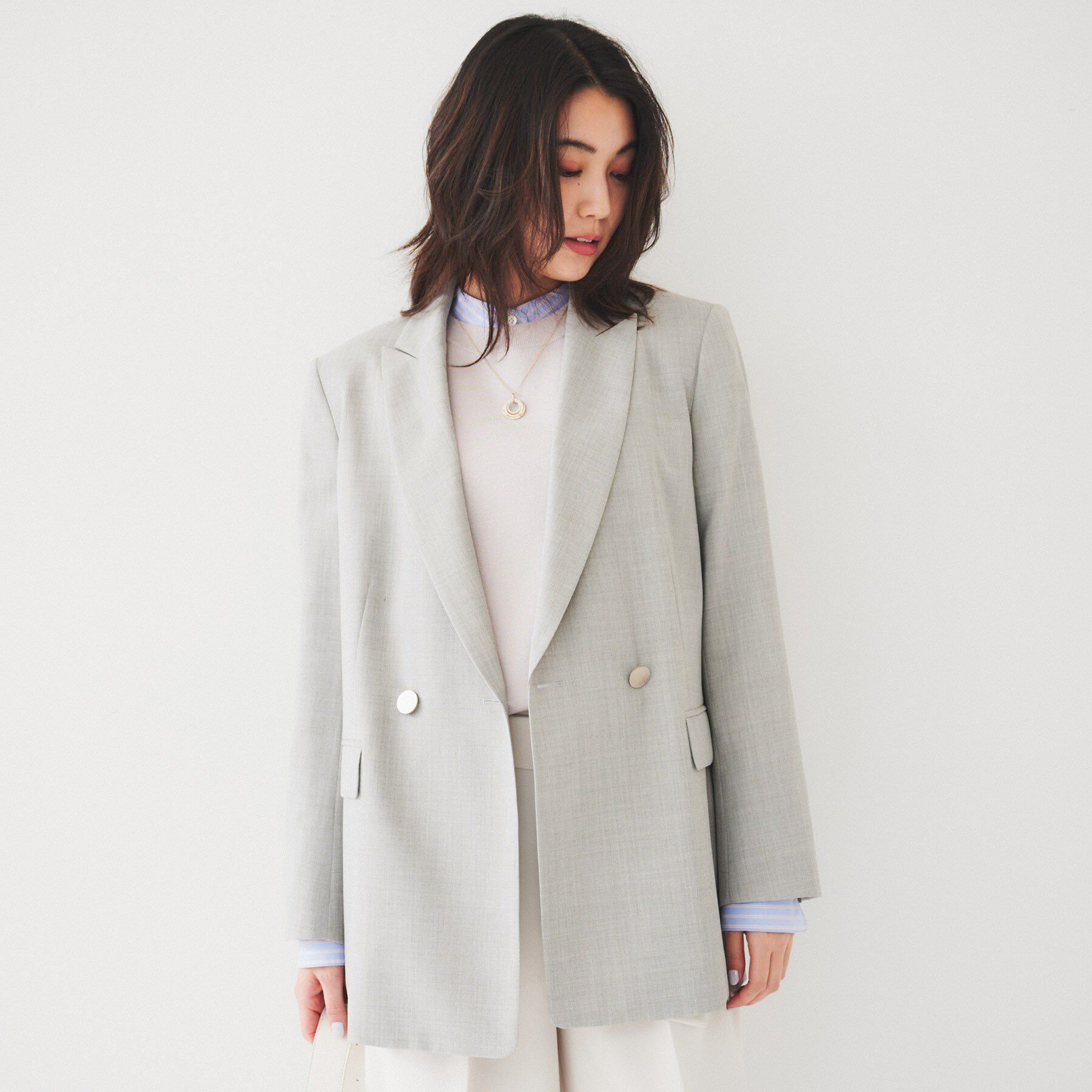 UNTITLED「【通勤/春の軽羽織り】サマーウール調 ダブルブレストジャケット」|テーラードジャケット|