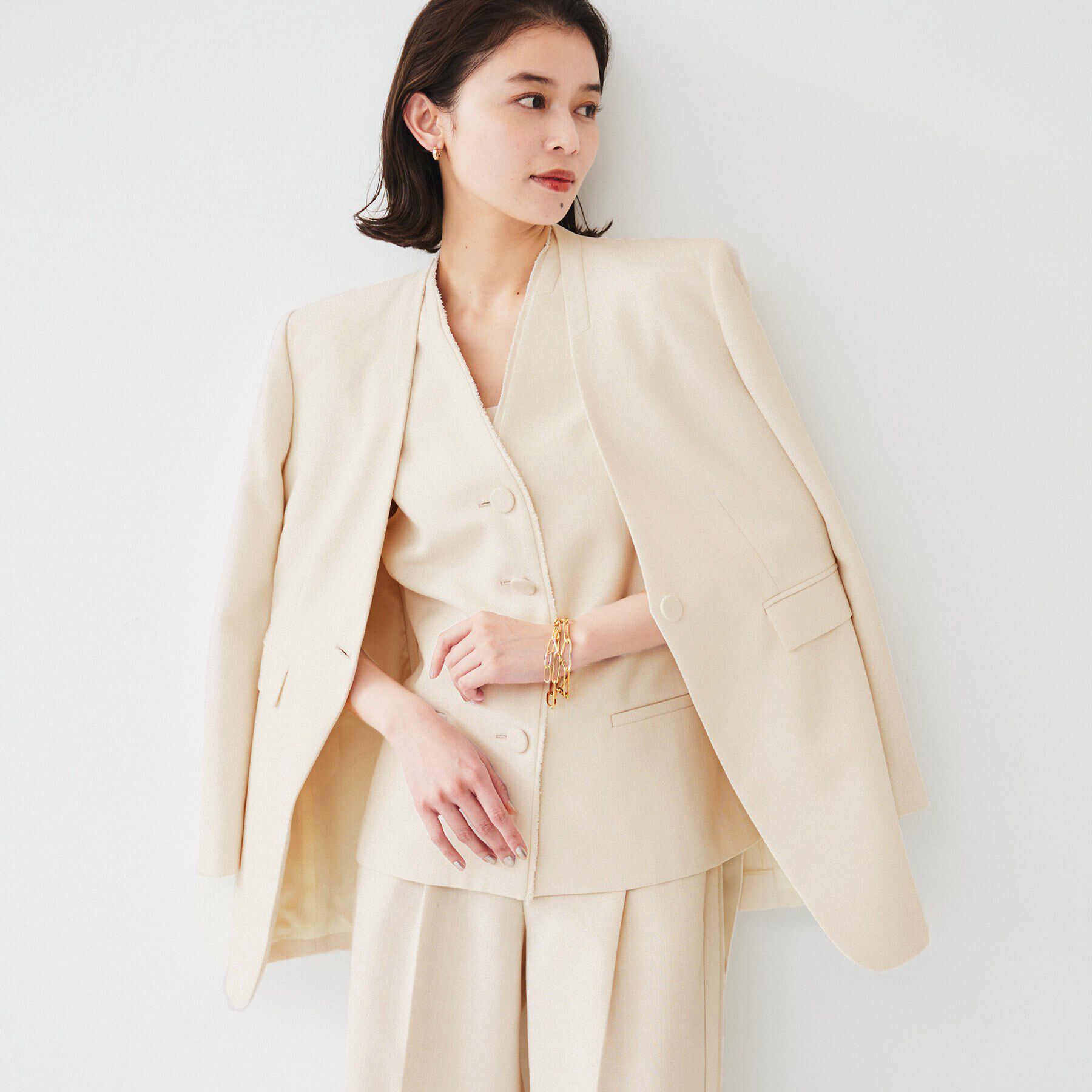 UNTITLED「【セットアップ可能】リネンライクキャンバス カラーレスジャケット」|ノーカラージャケット|