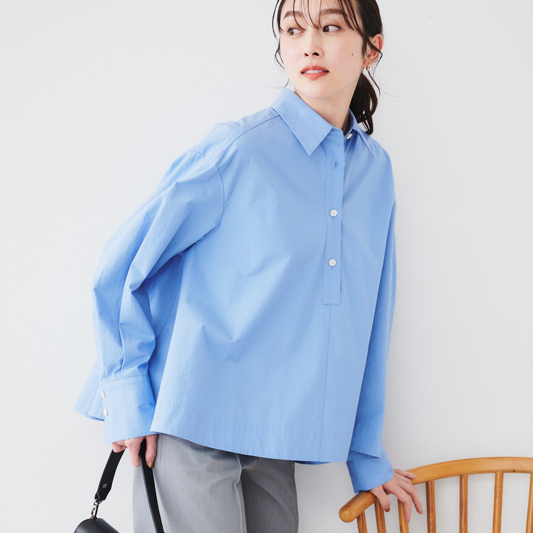UNTITLED「【体型カバー】タイプライター テントシャツ」|シャツ・ブラウス|ブルー(091)