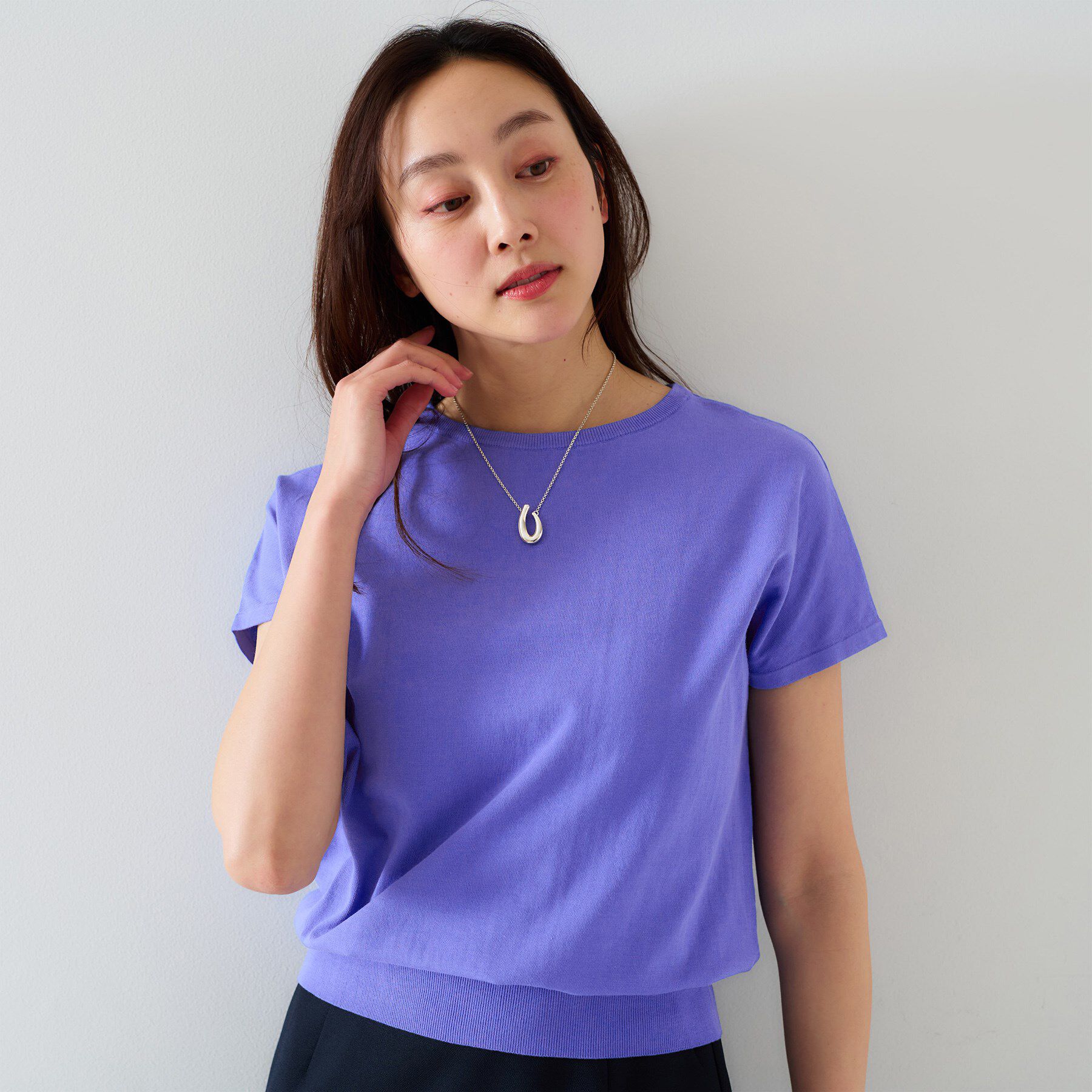 UNTITLED「【11色展開/コットン100/アンサンブル可能】 プルオーバーニット」|ニット・セーター|ブルーパープル(08