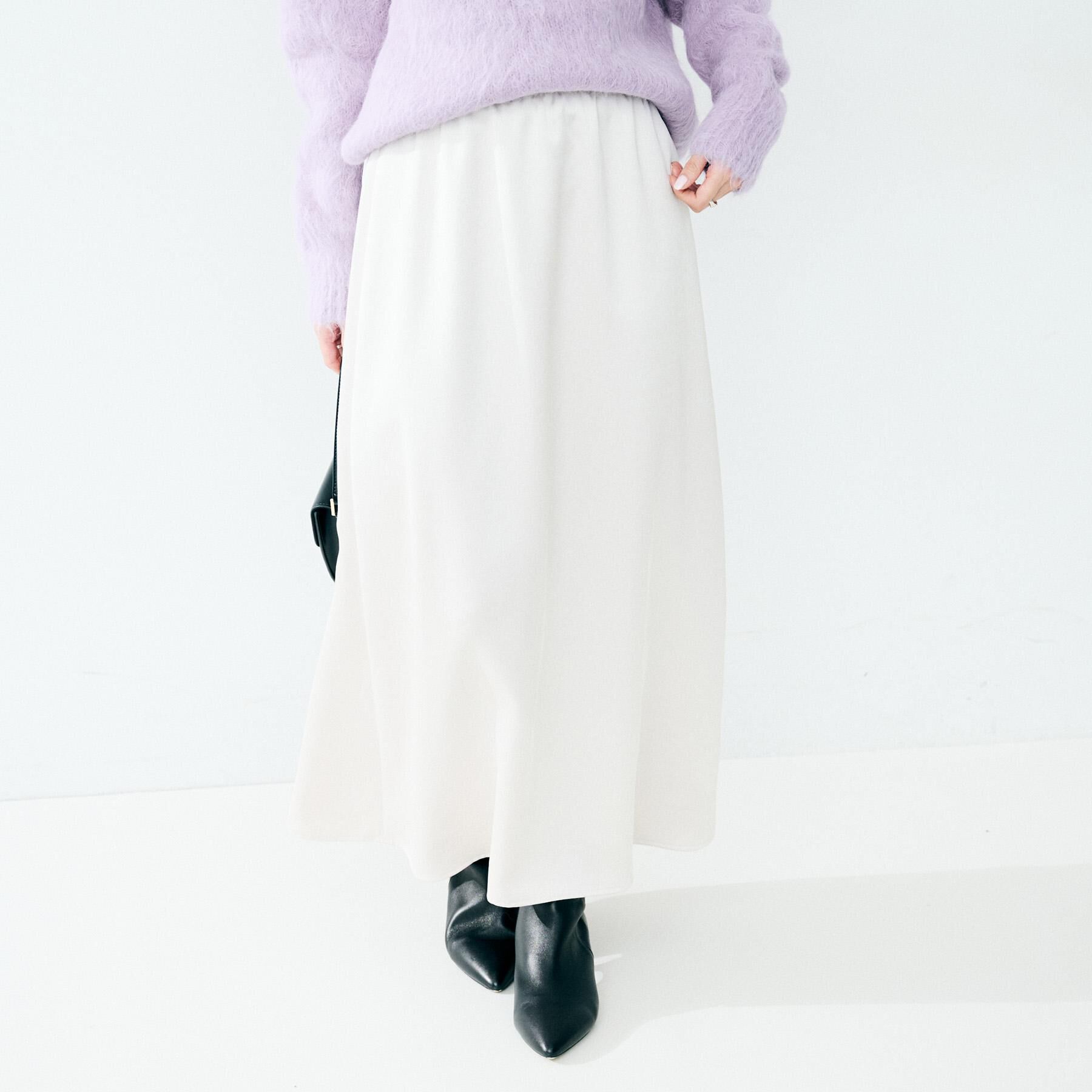 UNTITLED「【ウエストゴム/洗える】サテンナロースカート」|スカート|ライトベージュ(05