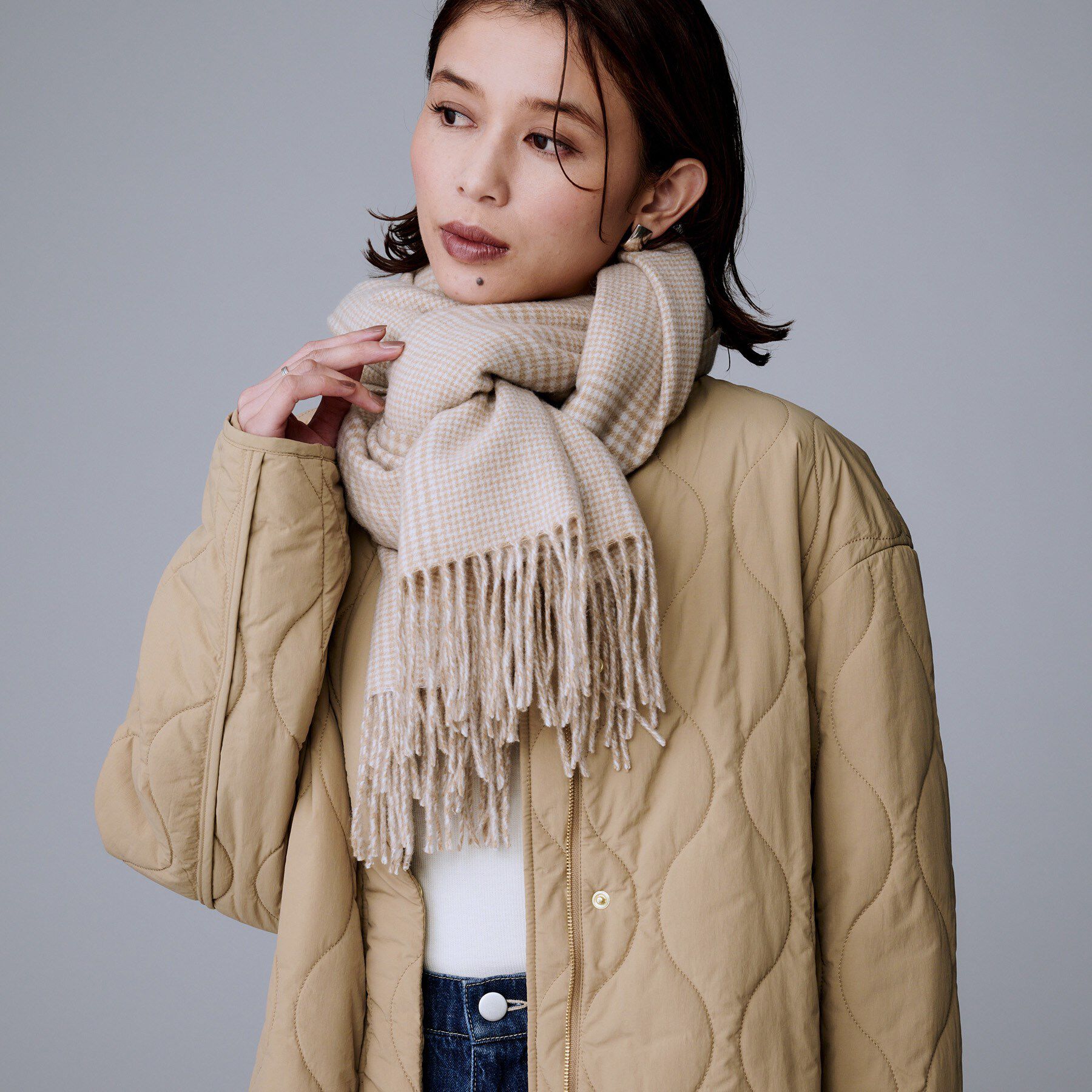 UNTITLED「ハウンドトゥース柄ウールカシミヤストール」|ストール|