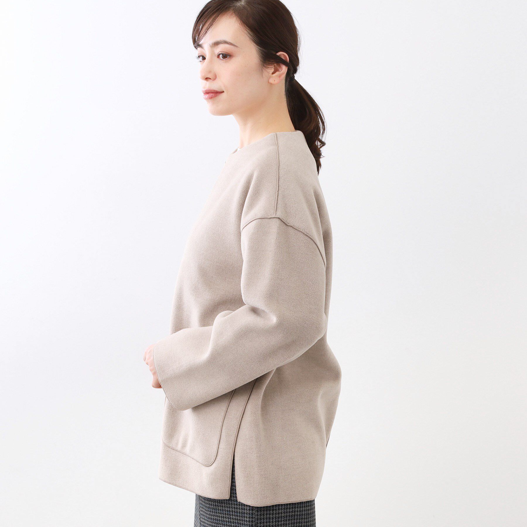 Reflect「【体型カバー／ゆったり着られる◎】リラクシーパイルコート」|ノーカラーコート|