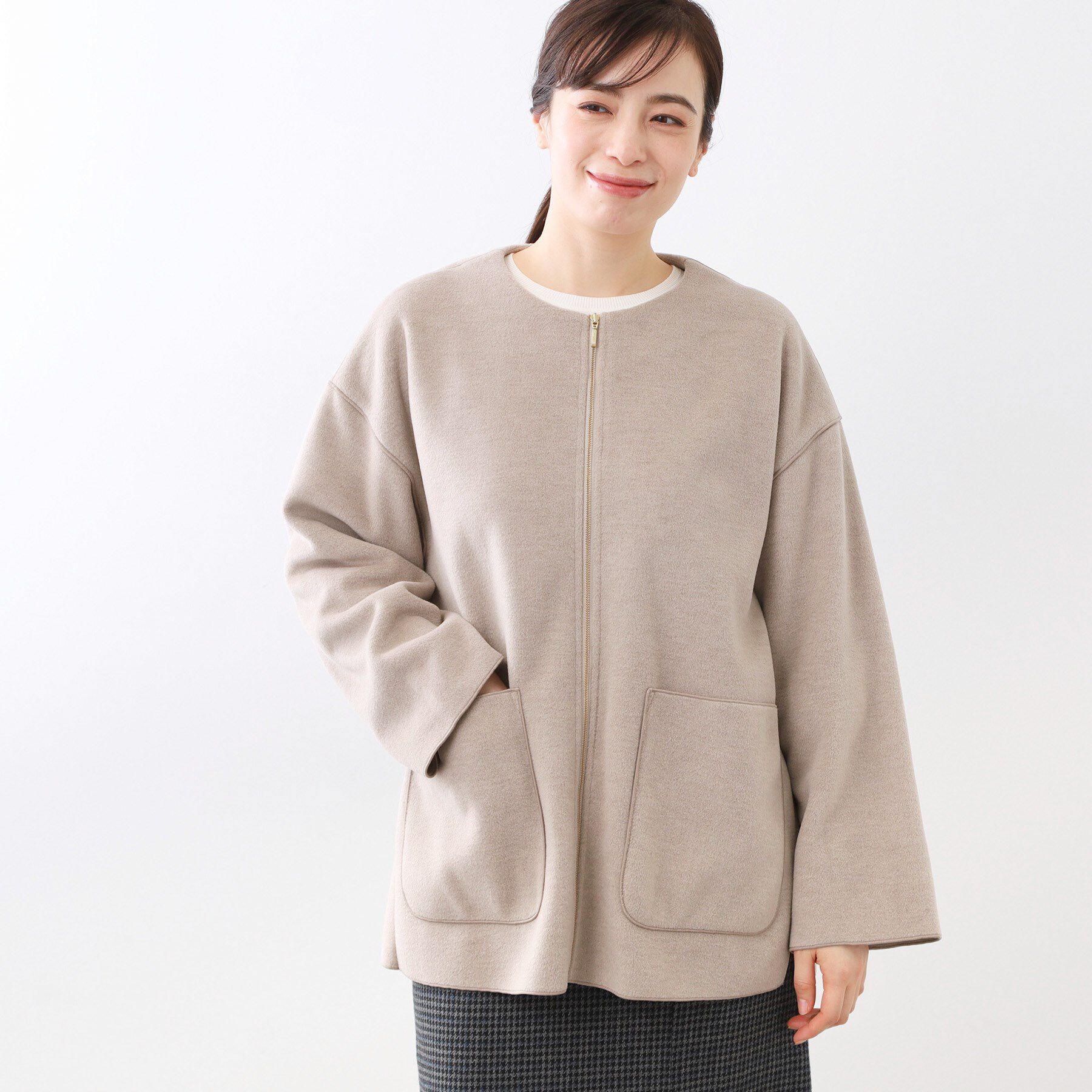 Reflect「【体型カバー／ゆったり着られる◎】リラクシーパイルコート」|ノーカラーコート|