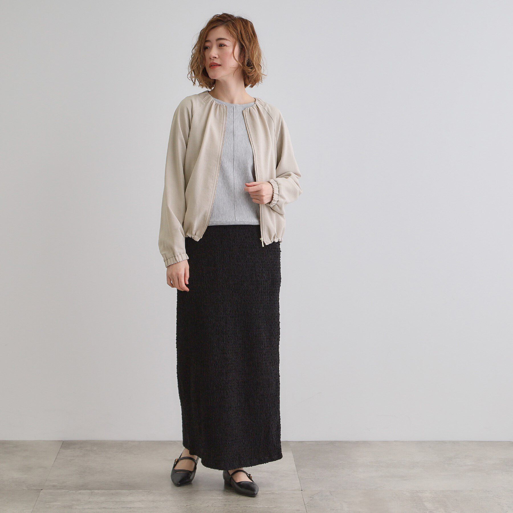 grove「軽やかに羽織る　リネンライクノーカラーブルゾン」|ブルゾン・スタジャン|