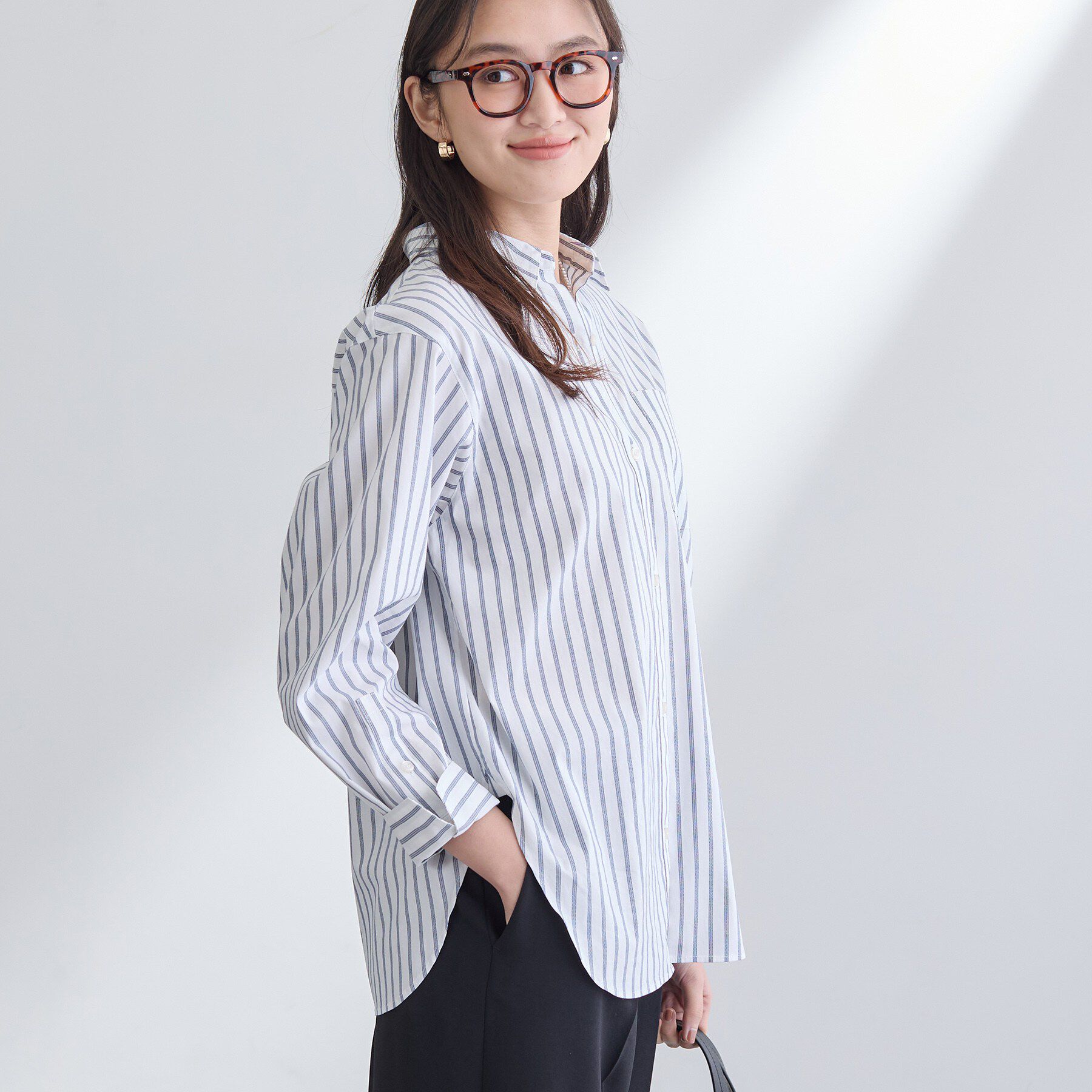 INDIVI「【2WAY／洗える】ラメストライプ コットン混シャツ」|シャツ・ブラウス|