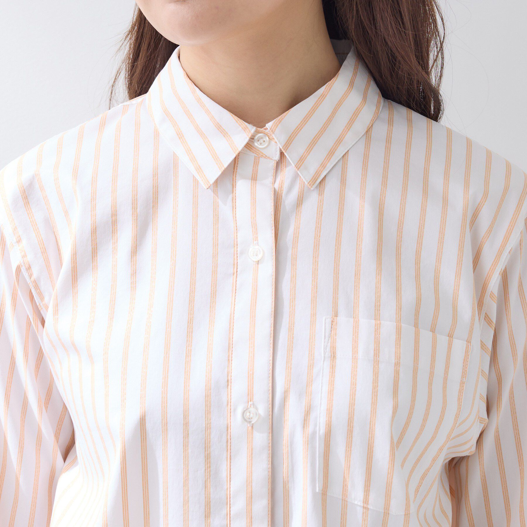 INDIVI「【2WAY／洗える】ラメストライプ コットン混シャツ」|シャツ・ブラウス|
