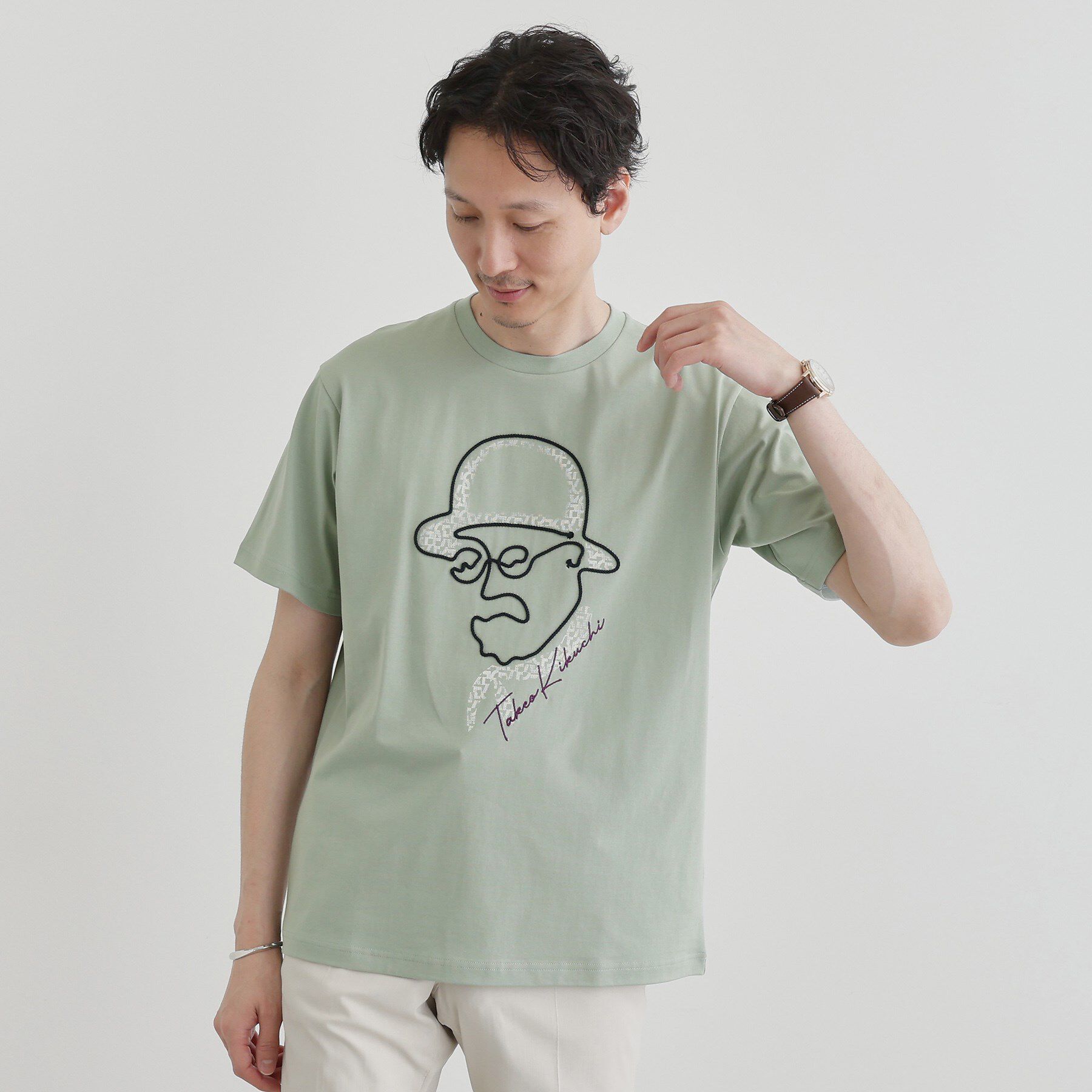 TAKEO KIKUCHI「【Sサイズ～】フェイスロープ刺繍 天竺Tシャツ」|Tシャツ・カットソー|オリーブグリーン(0