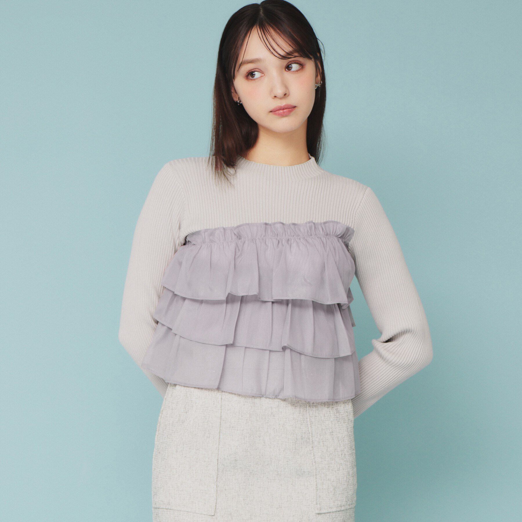 index「《5color》ティアードフリルリブニット【洗濯機洗い可】」|ニット・セーター|ラベンダー(080)