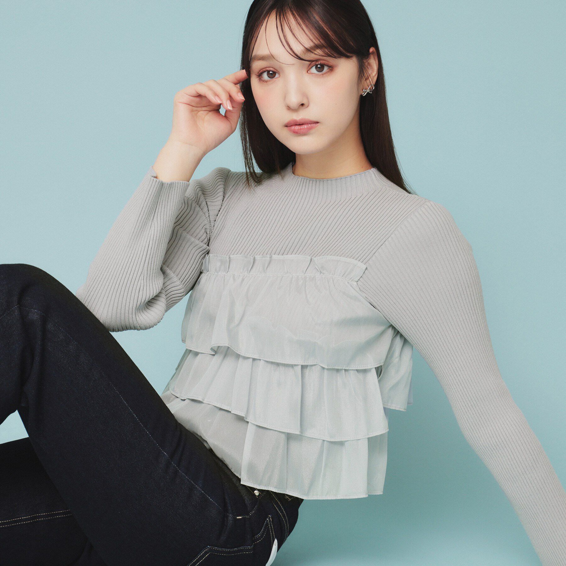 index「《5color》ティアードフリルリブニット【洗濯機洗い可】」|ニット・セーター|ブルー(891)