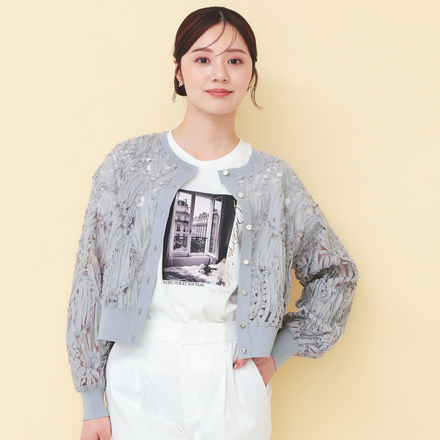 index「シアー幾何刺繍カーディガン【洗濯機OK】」|カーディガン|チャコールグレー(0