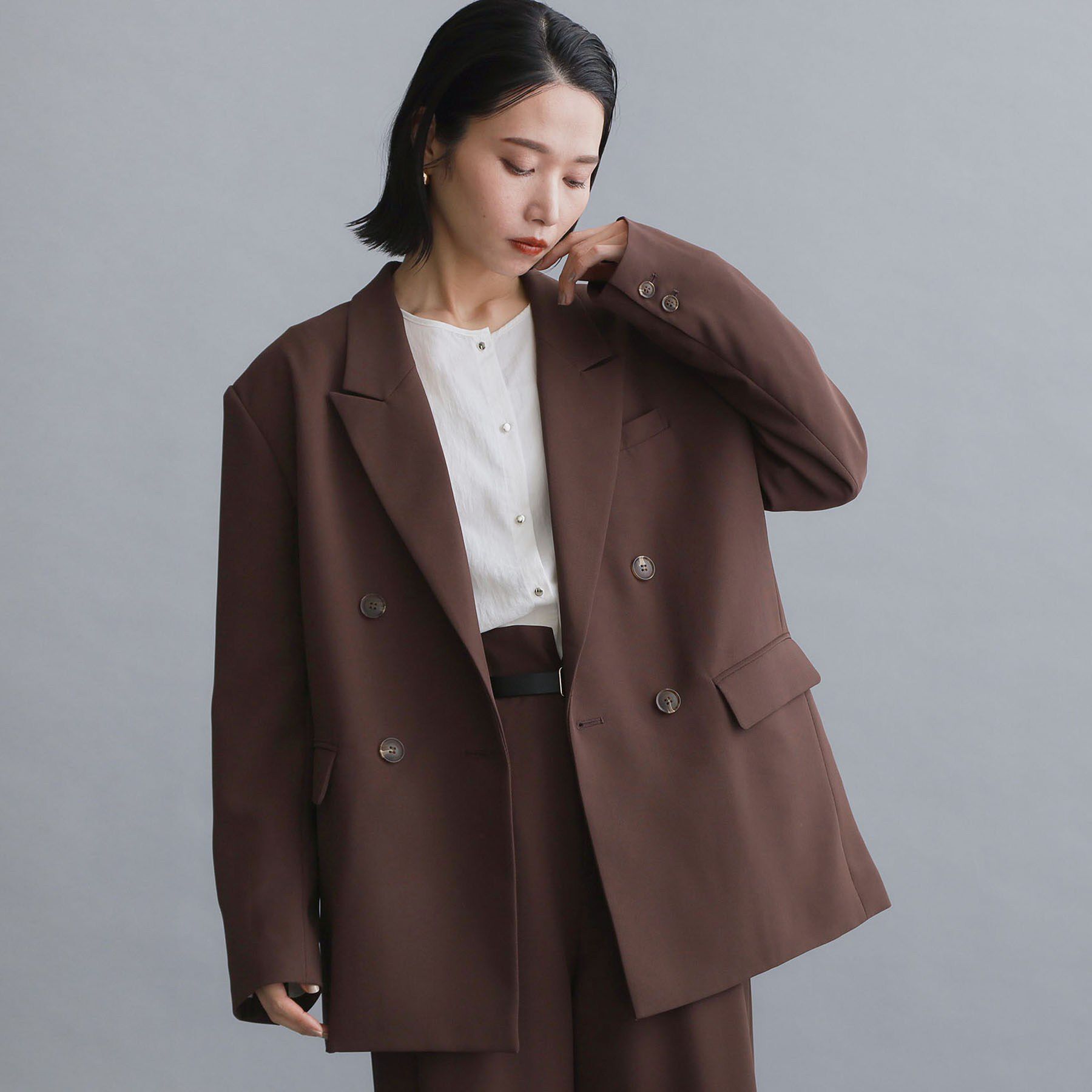 OPAQUE.CLIP「【es】ダブルブレストテーラードジャケット/セットアップ対応可【洗える】」|テーラードジャケット|ブラウン(044)
