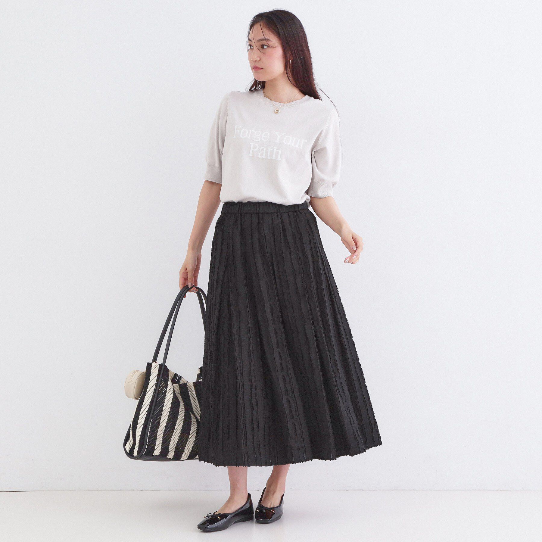 OPAQUE.CLIP「フリンジジャカード タックフレアスカート【洗濯機OK】」|スカート|